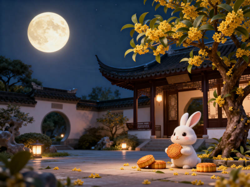 中秋月夜玉兔赏月图片