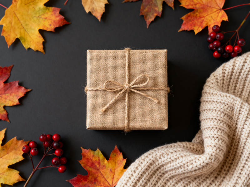 秋季礼物与落叶装饰图片