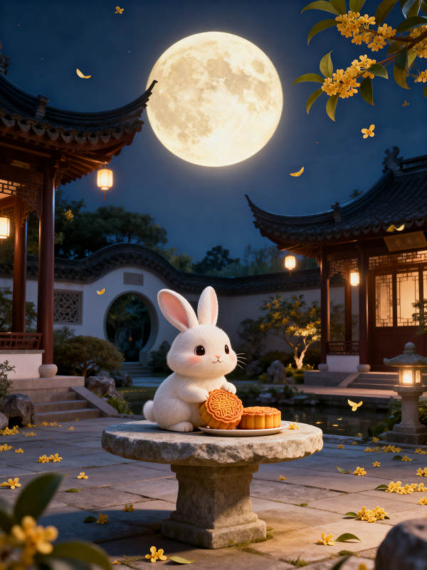 中秋月夜玉兔赏月图片