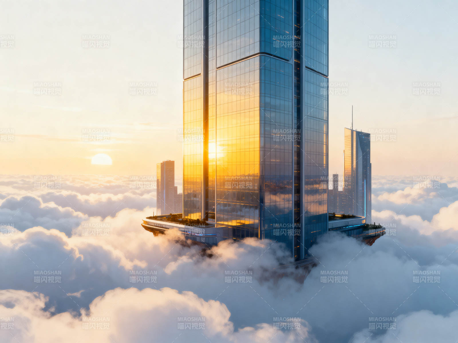 云中摩天大楼日出美景图片