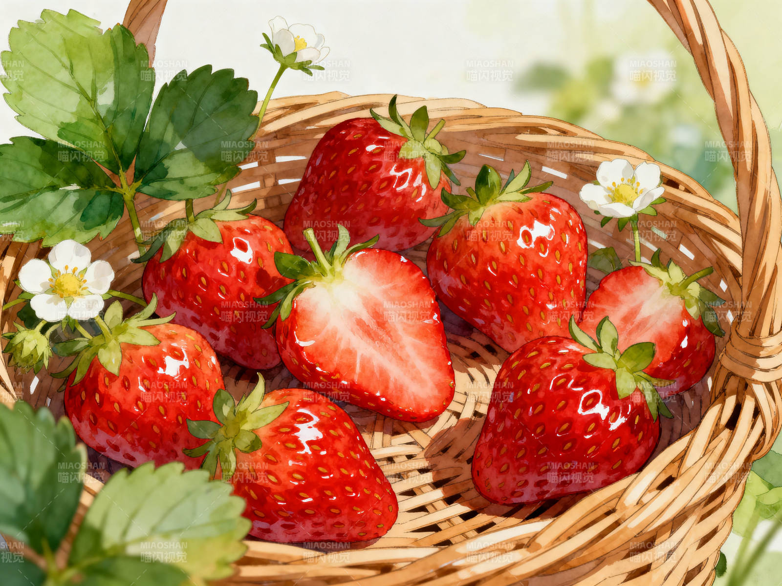 新鲜草莓篮中红润诱人图片