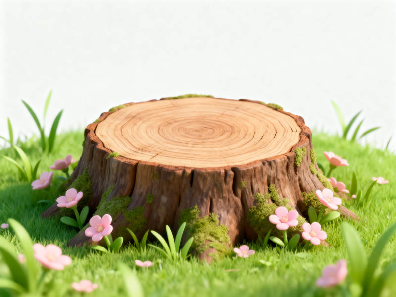 树桩与花朵的自然场景图片