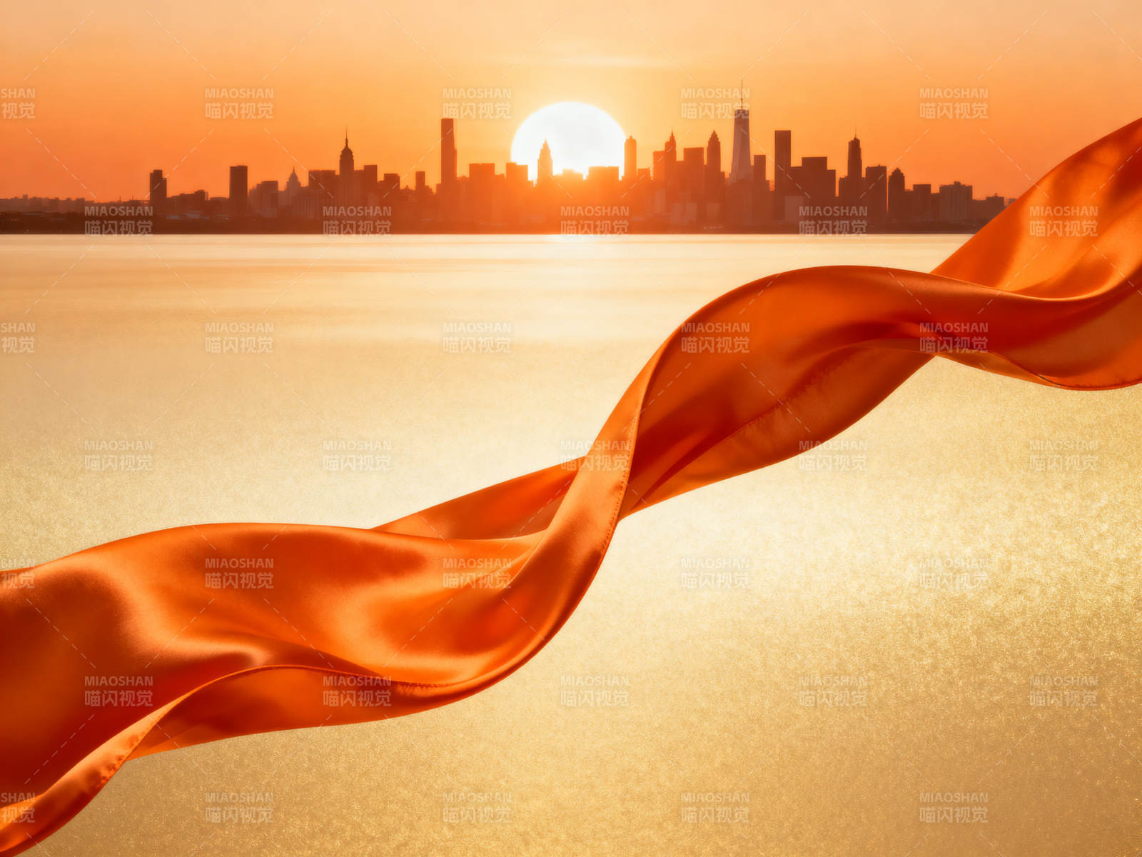 城市日出橙色丝带图片