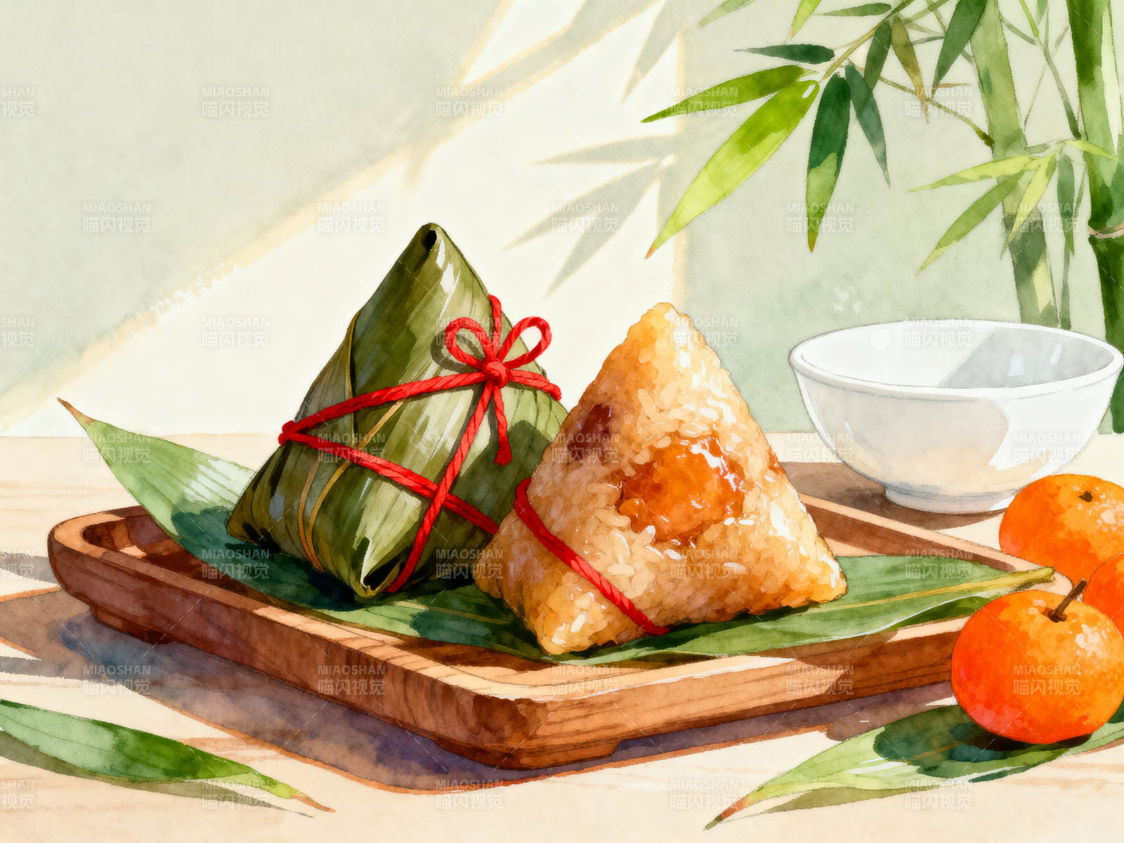 端午节粽子与竹叶图片