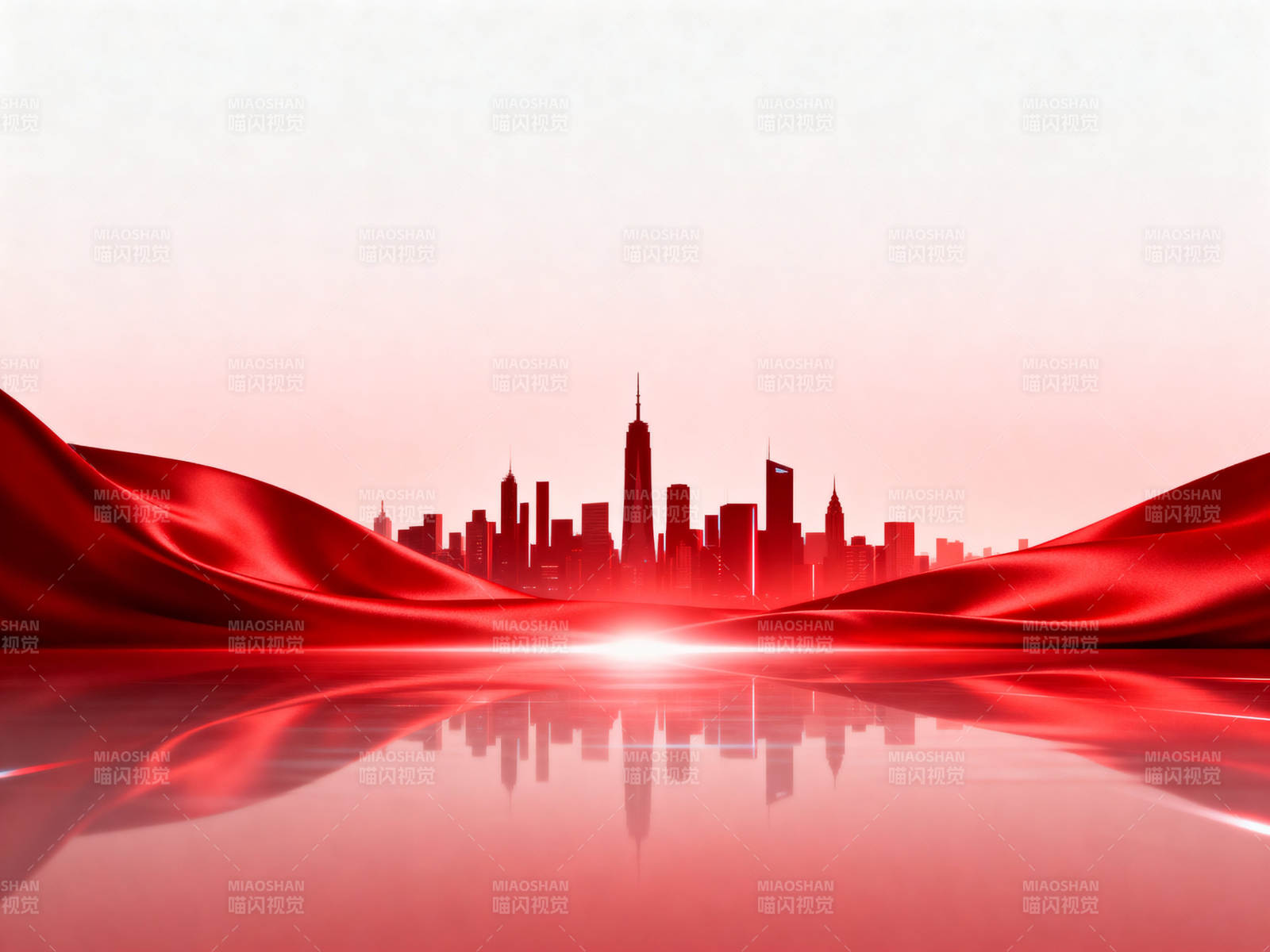 红色绸缎城市天际线图片