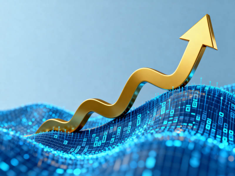 金色上升箭头与数字波浪图片