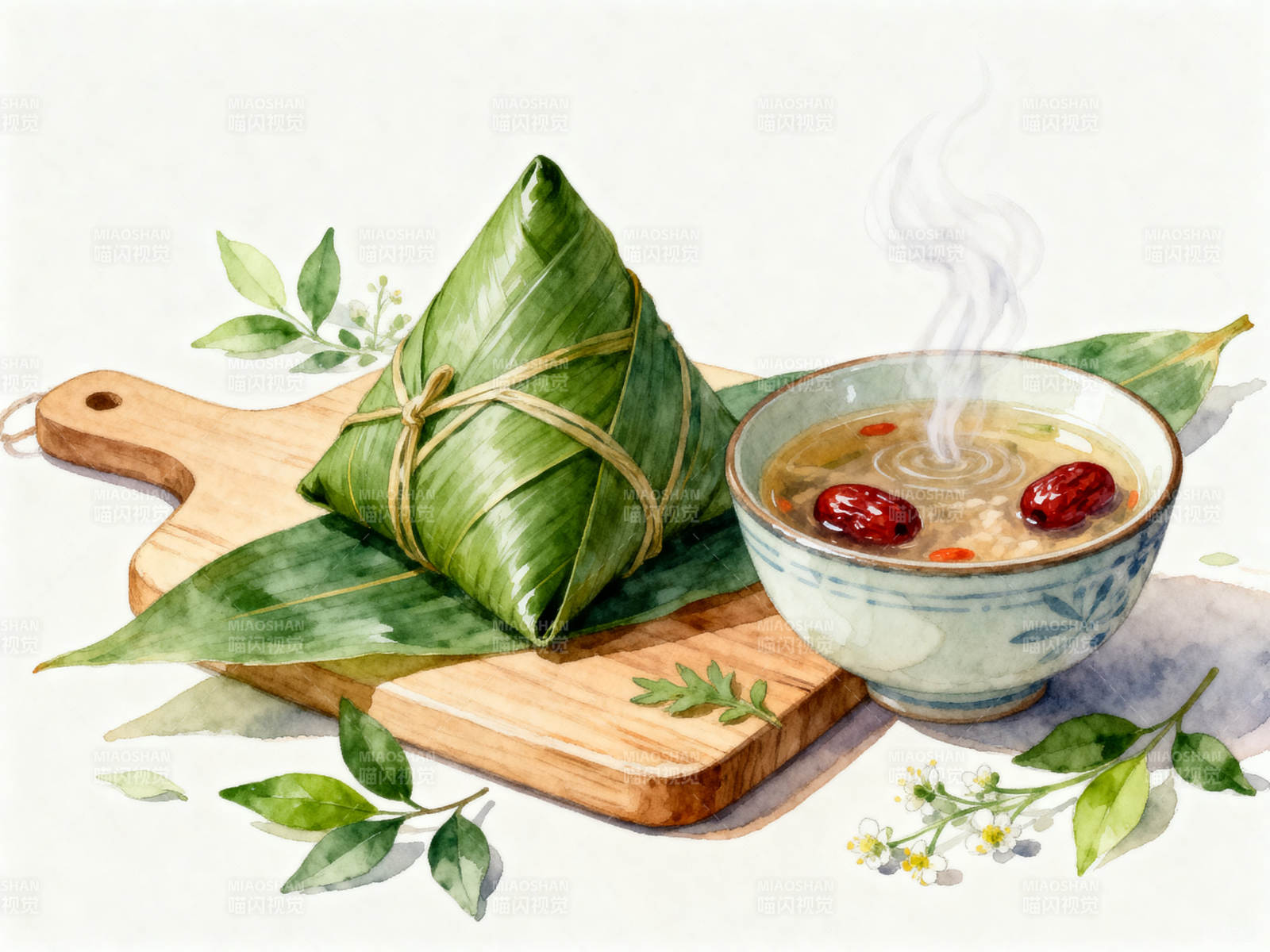 端午粽子与红枣汤图片