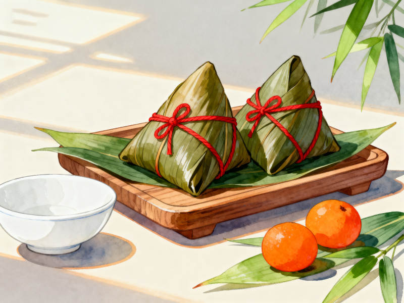 端午节粽子与橘子的节日美食图片
