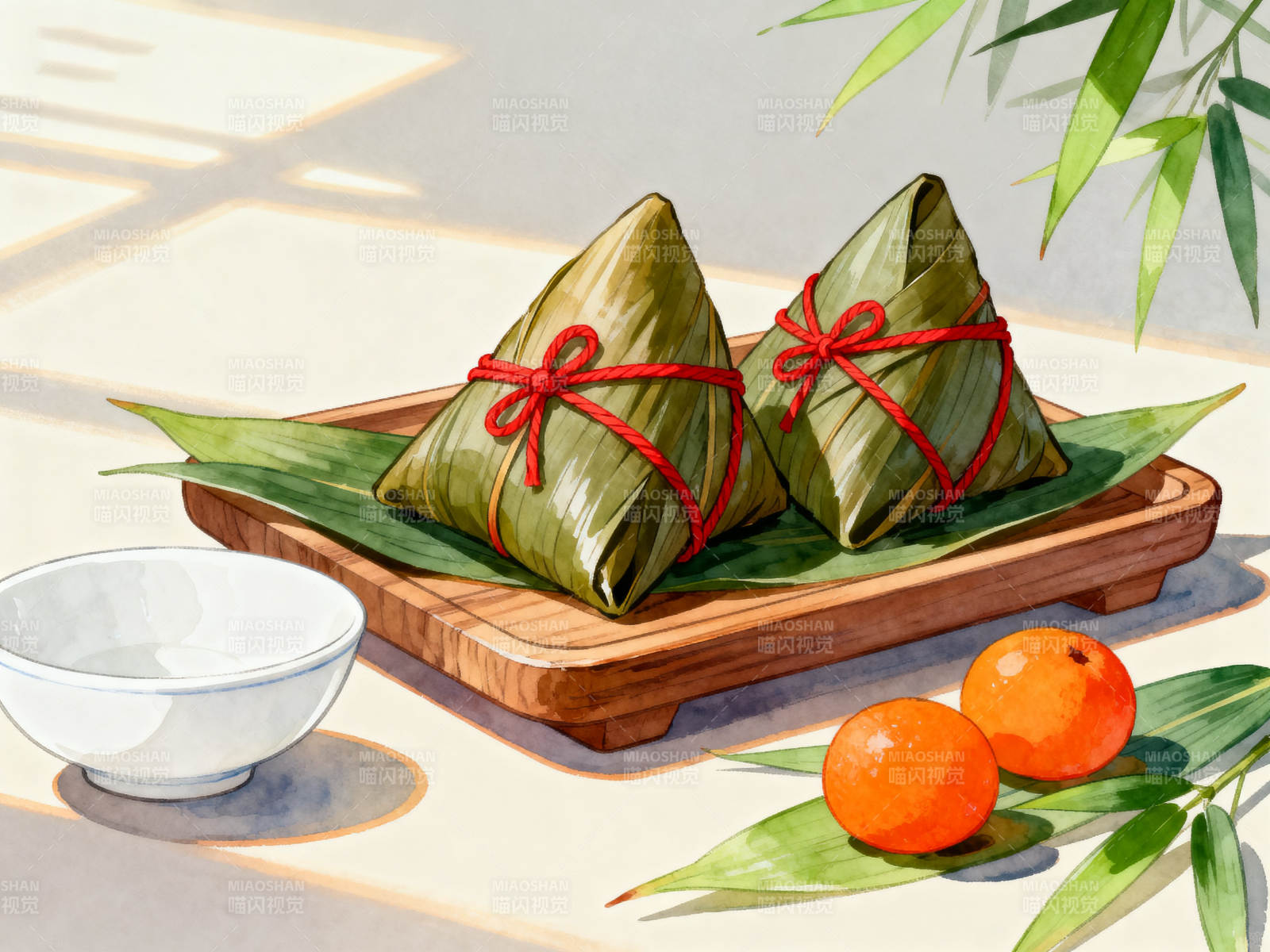 端午节粽子与橘子的节日美食图片