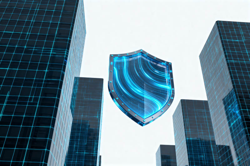 科技盾牌与数字建筑图片