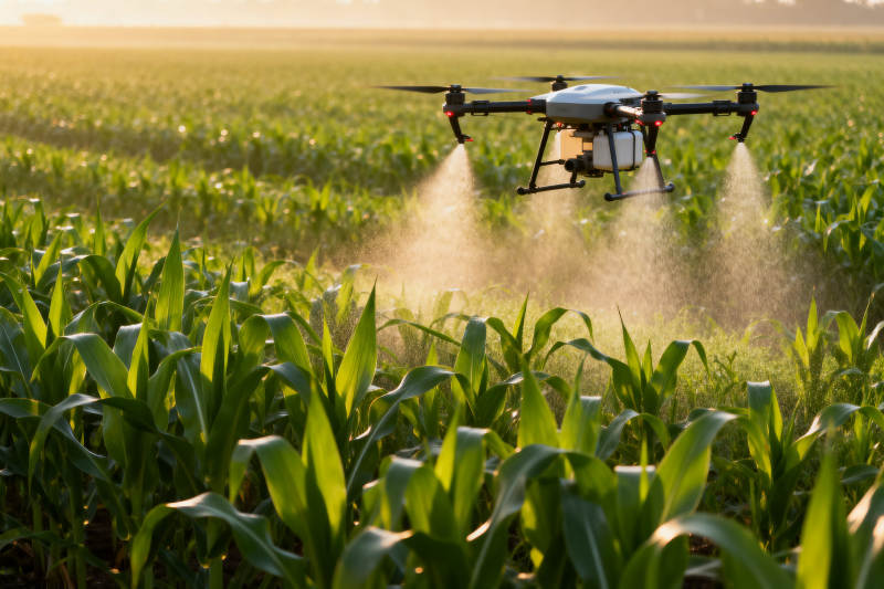 无人机喷洒农药在农田图片