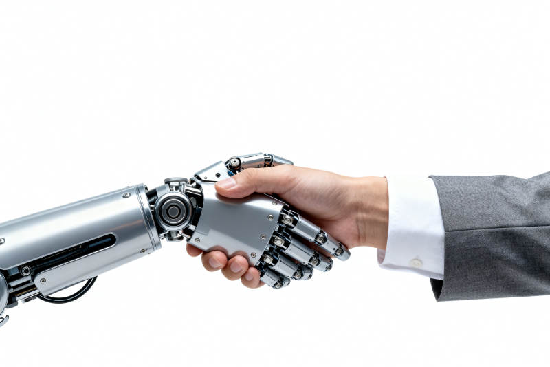 机器人与人握手科技合作图片