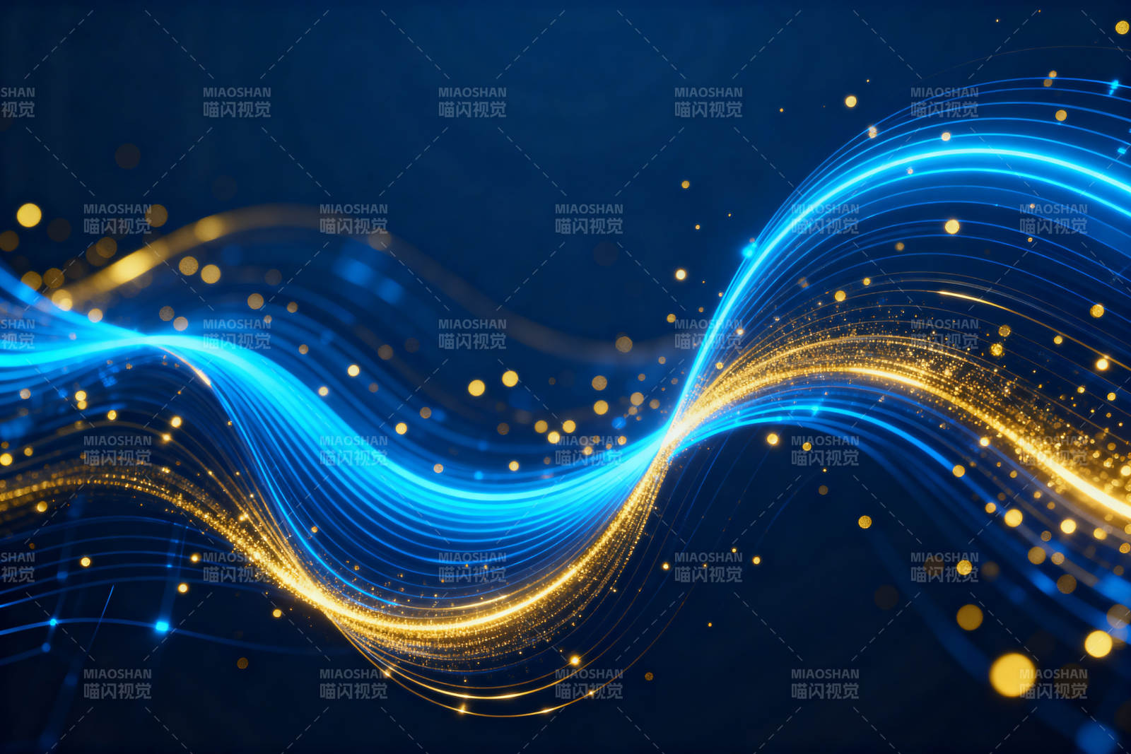 蓝色光波与金色粒子图片