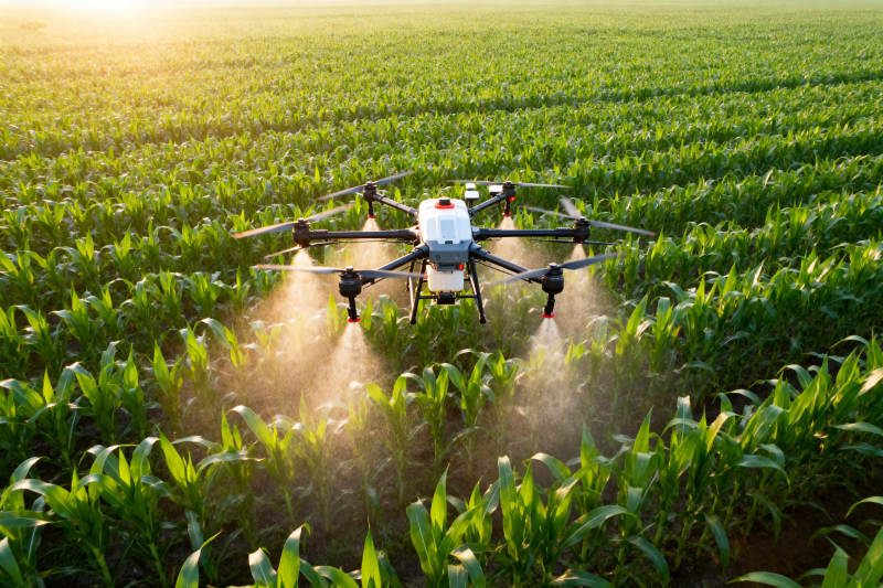 无人机喷洒农药在农田图片