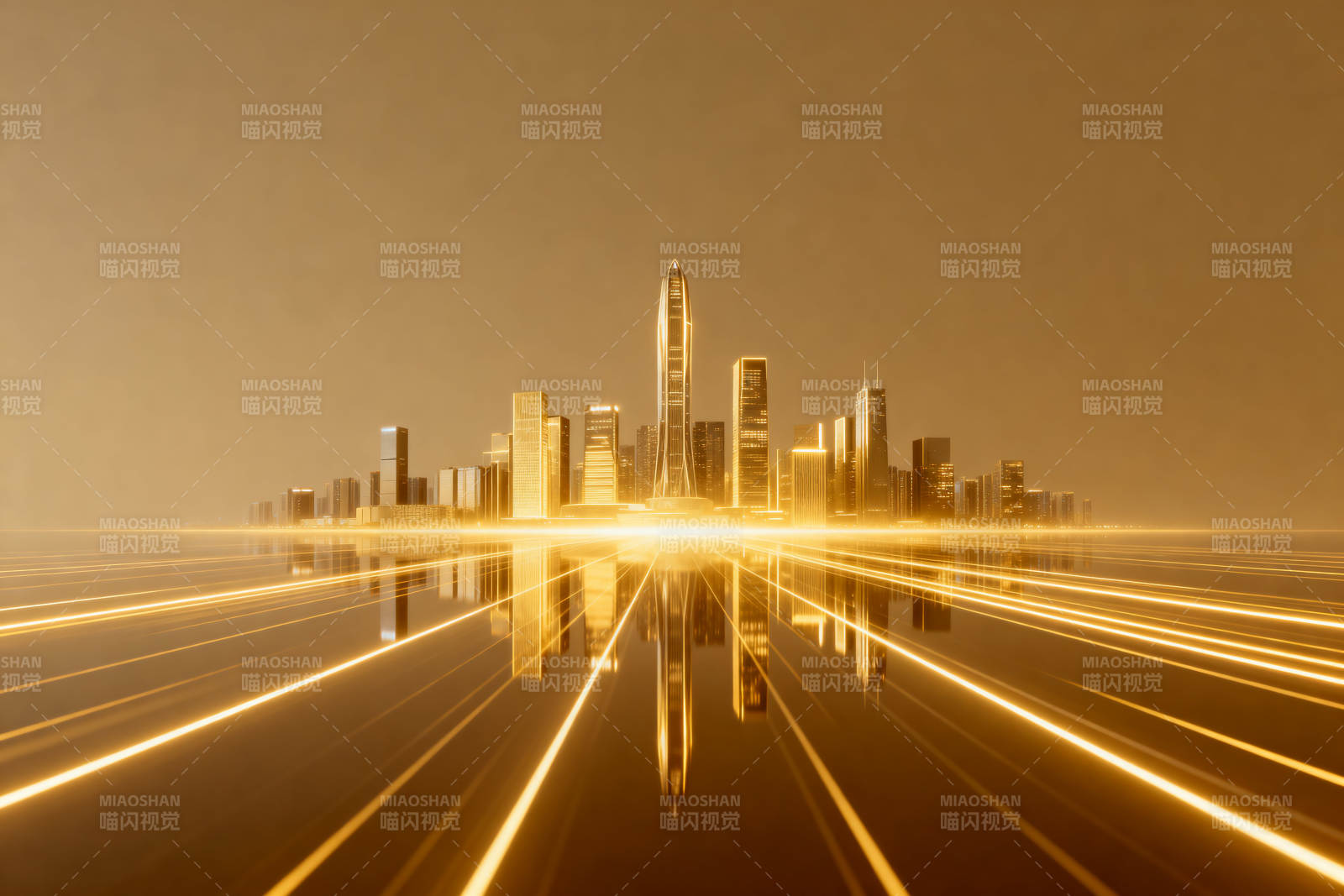 金色城市天际线科技感图片