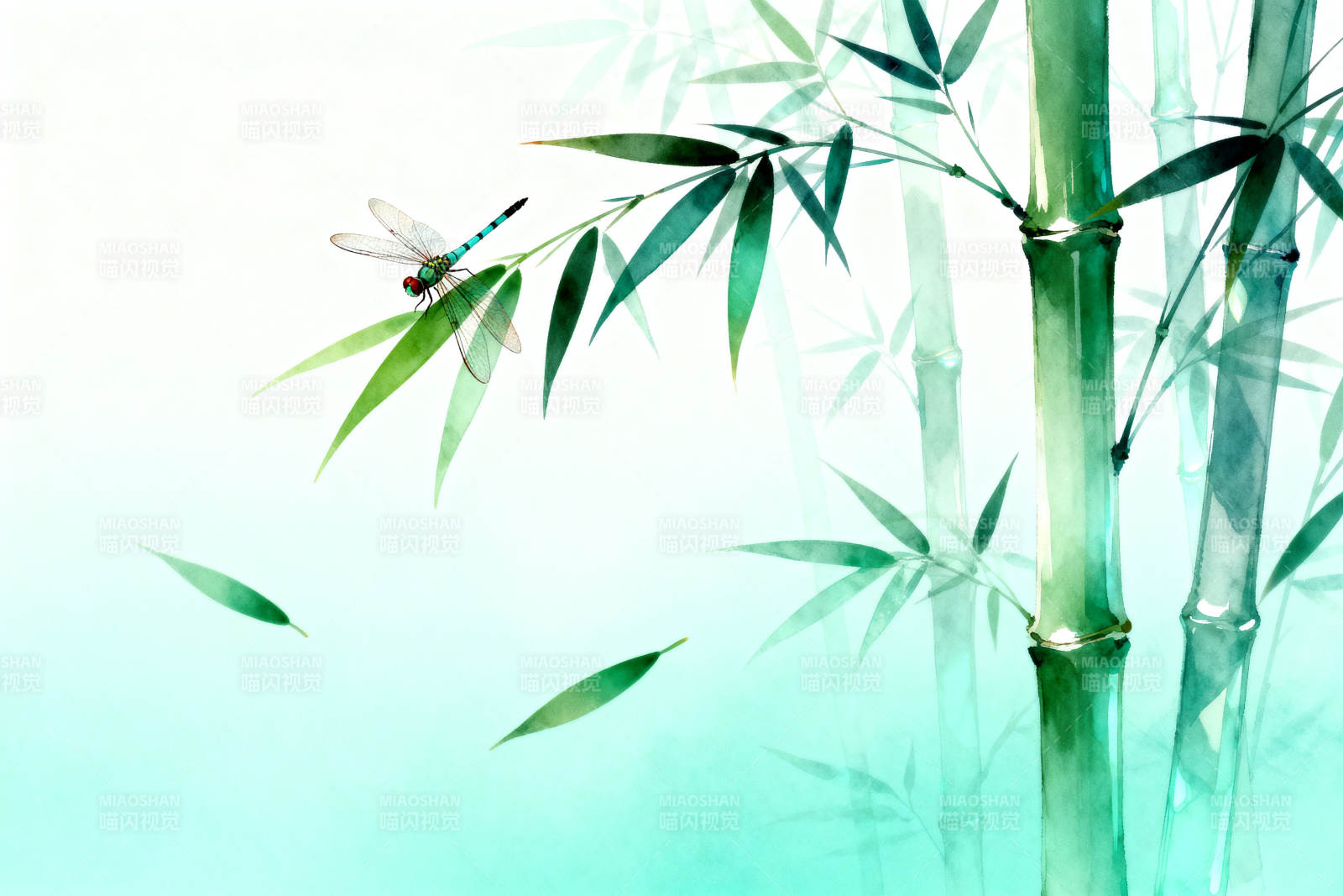 竹子与蜻蜓的水墨意境图片