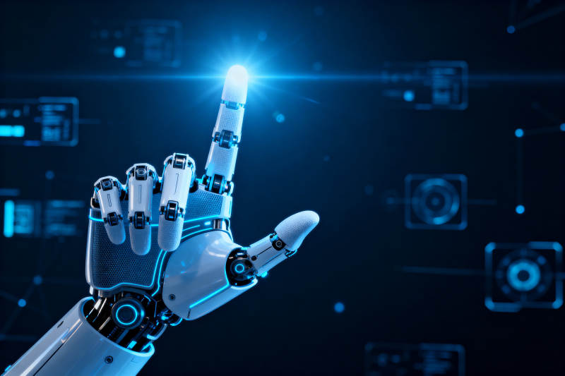 机器人手指触碰科技界面图片