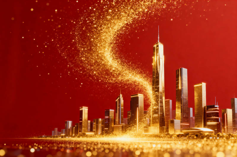 金色城市流光现代建筑图片