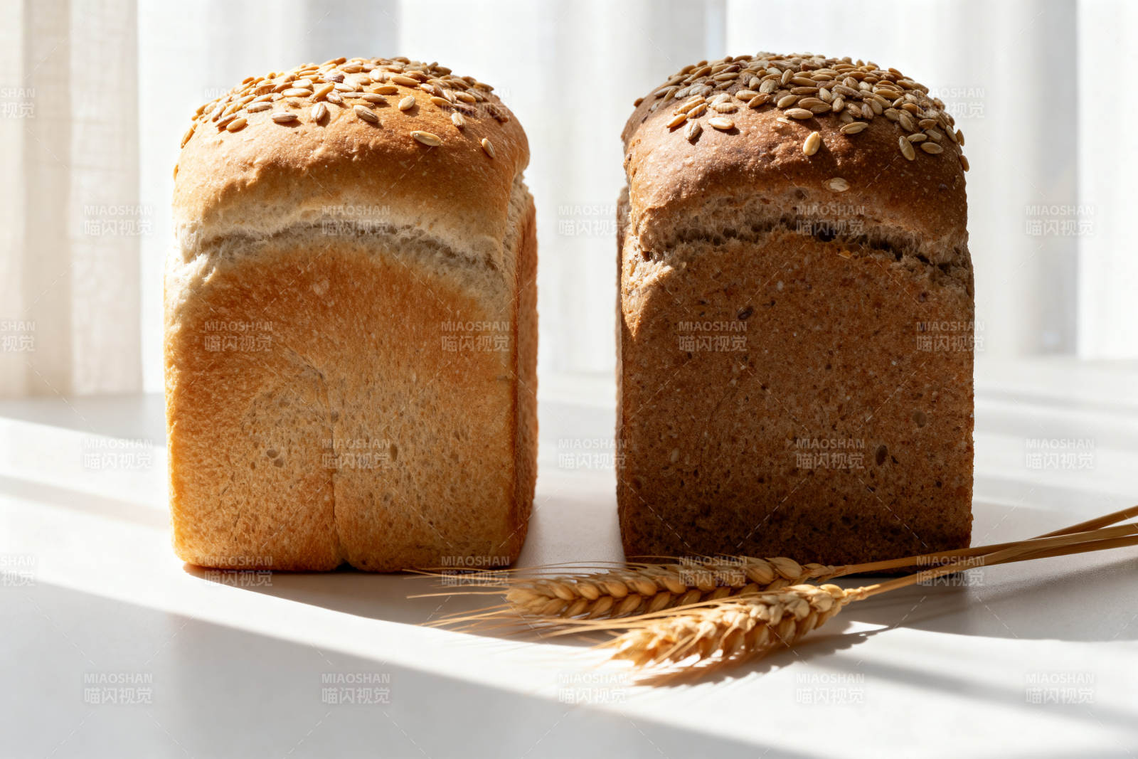 两种面包阳光下对比图片
