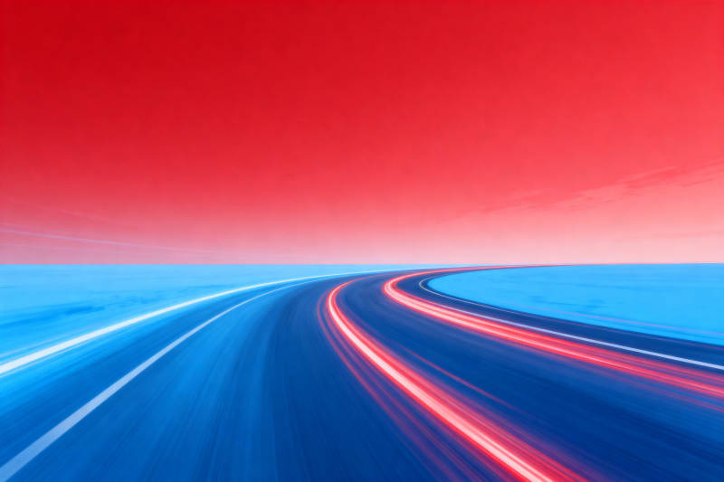 红色天空下的公路图片