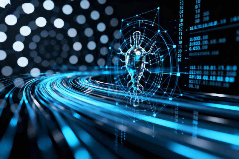 科技感数据流与病毒模型图片