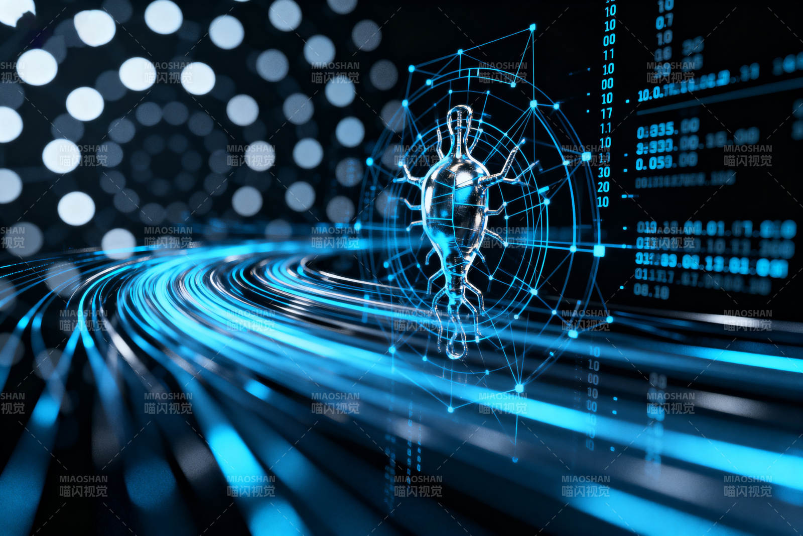 科技感数据流与病毒模型图片