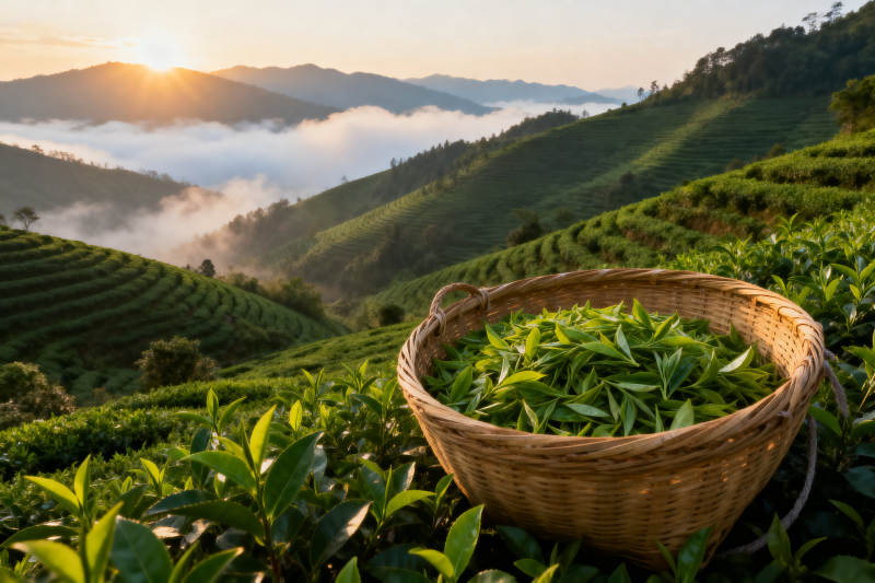 茶园日出云海茶香图片