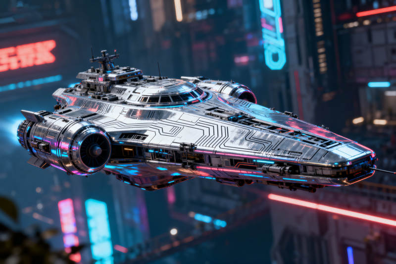 赛博朋克风格飞船飞行图片