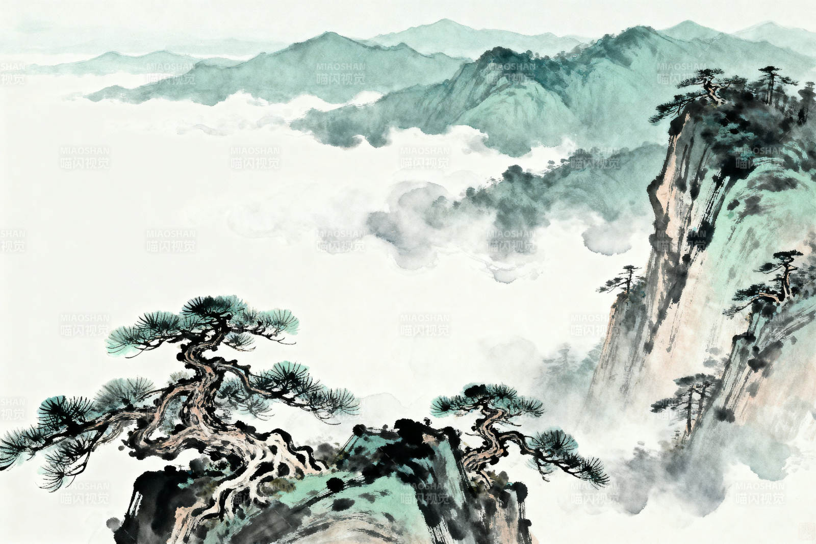 水墨山水云松图图片