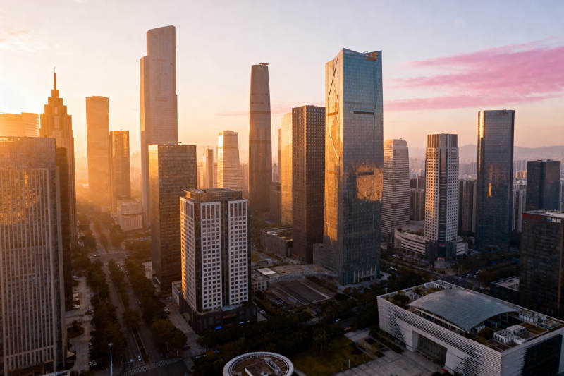 城市日出高楼林立图片