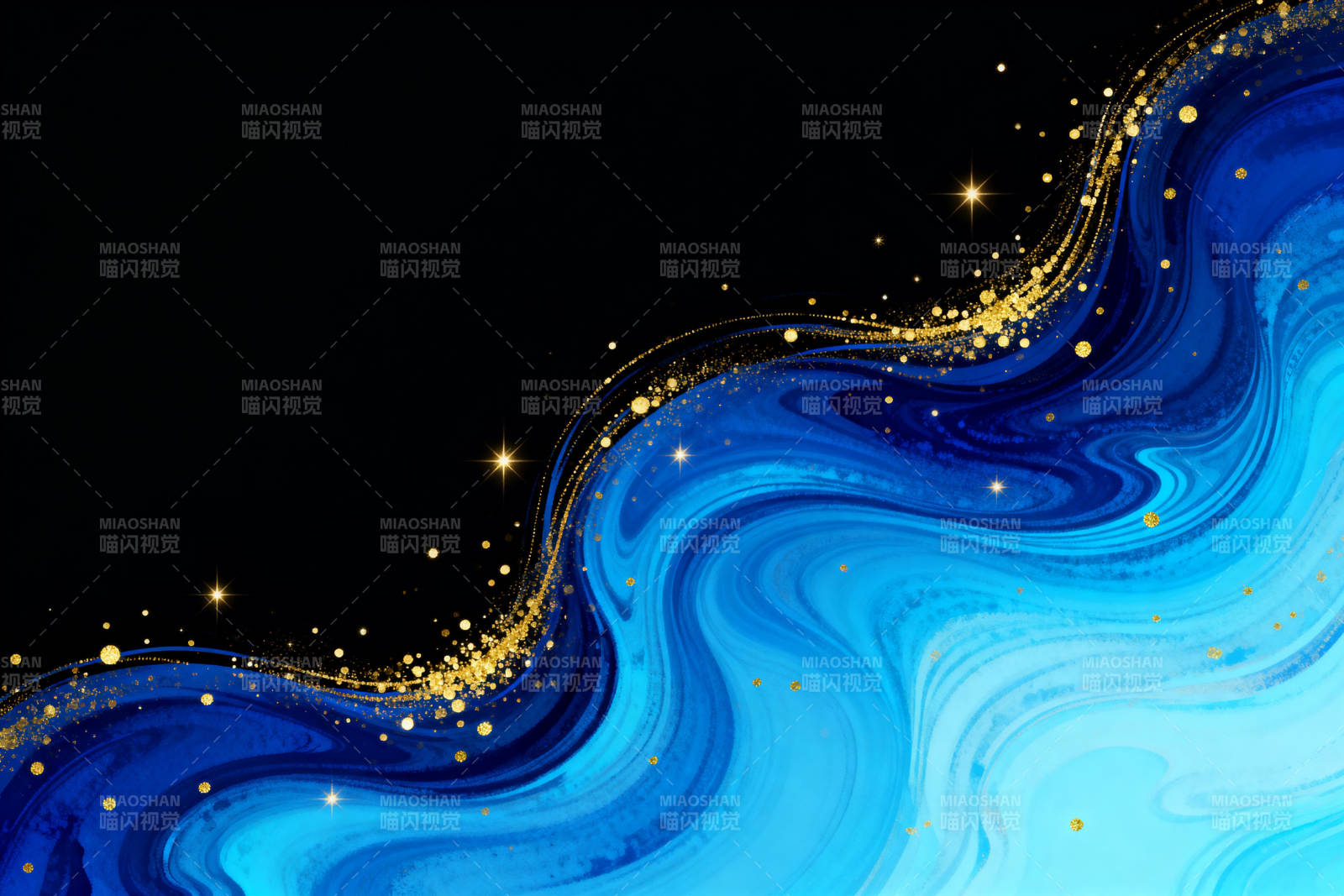 蓝色波浪与金色星光图片