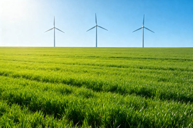 绿色麦田与风力发电机图片