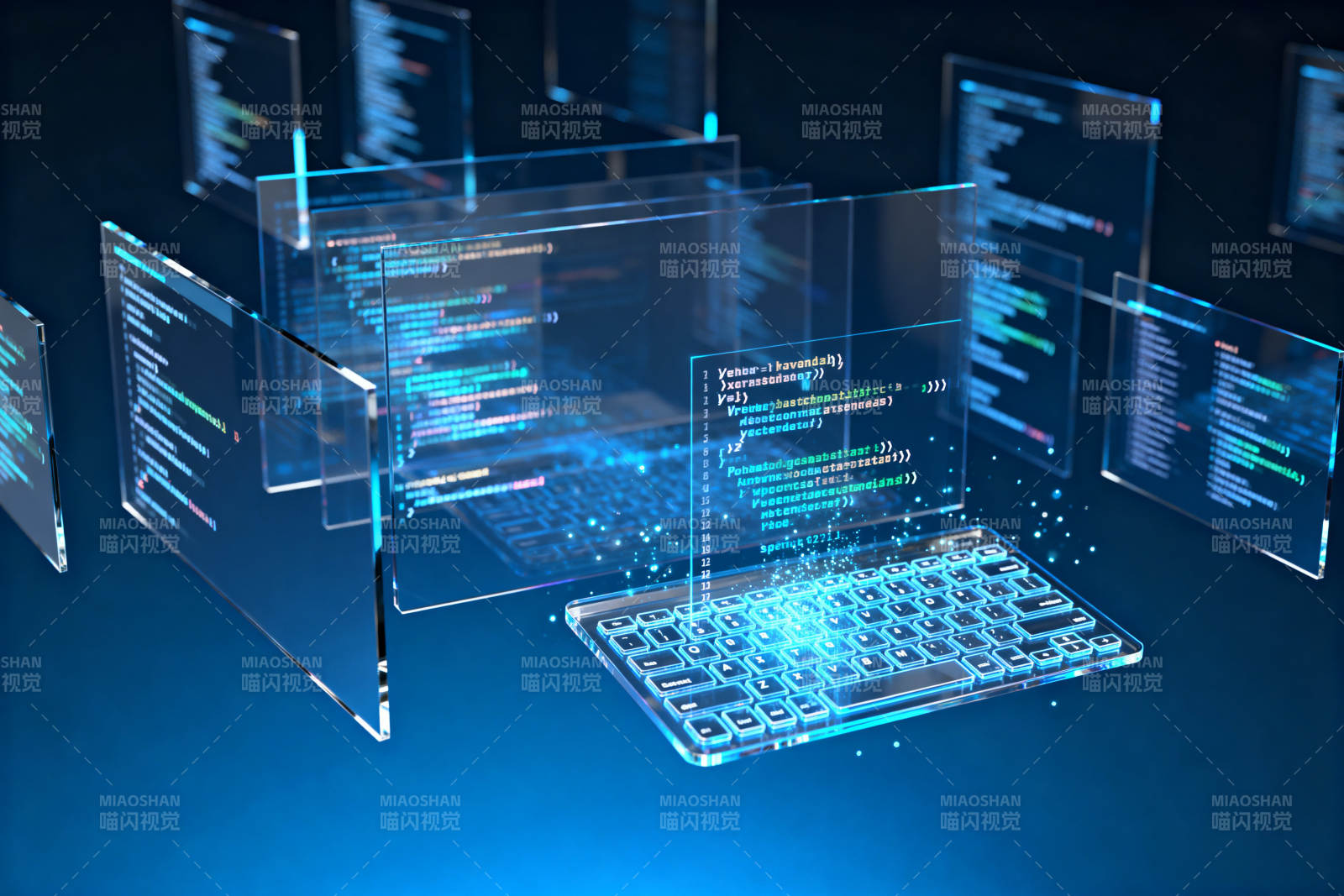科技感代码与虚拟键盘图片