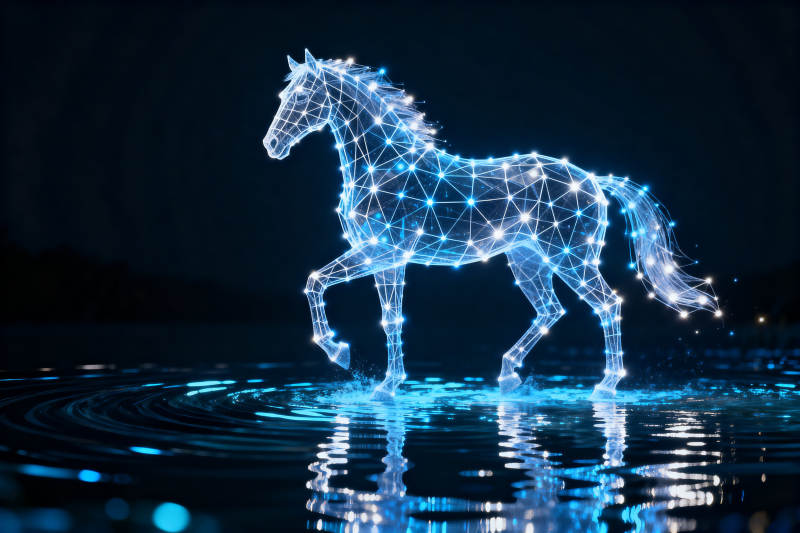 数字科技马水中倒影图片