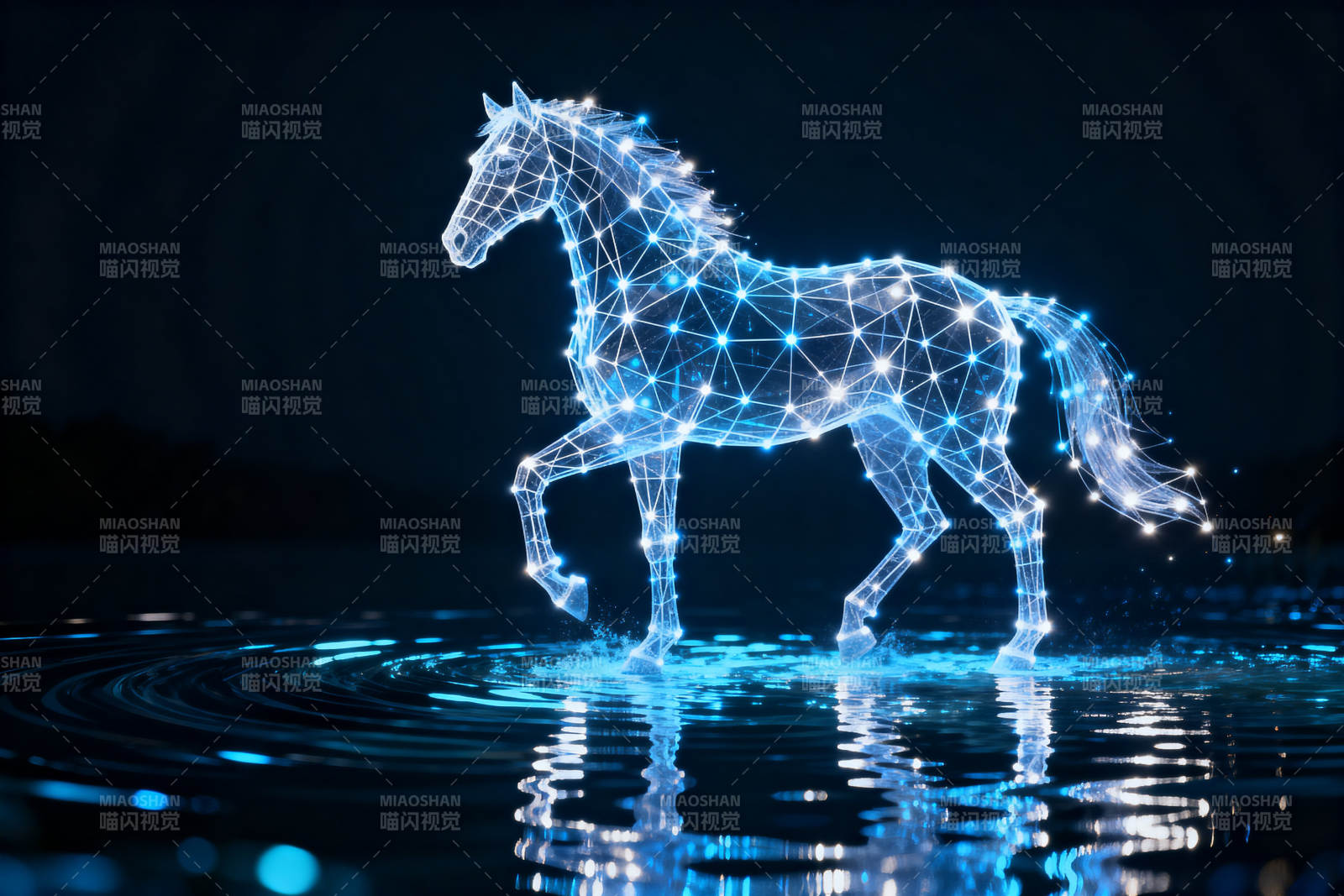 数字科技马水中倒影图片