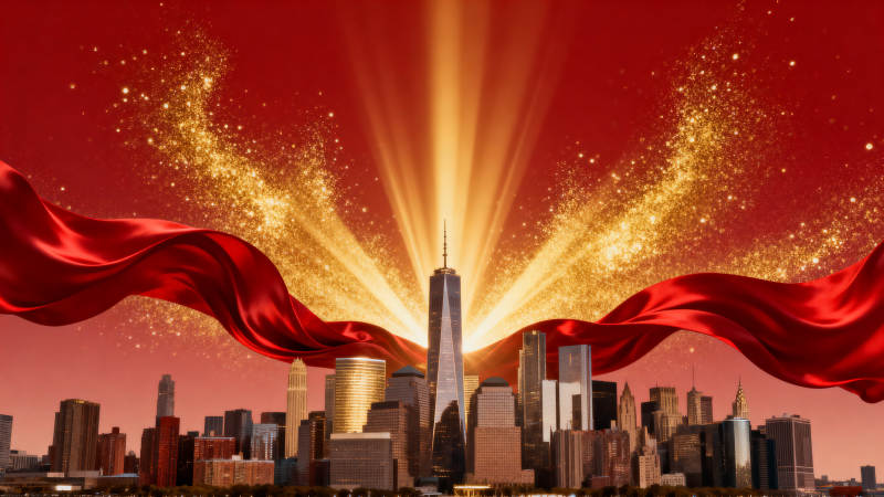 城市天际线金色光芒图片