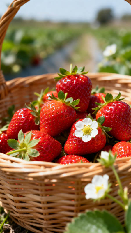 新鲜草莓装满篮子图片