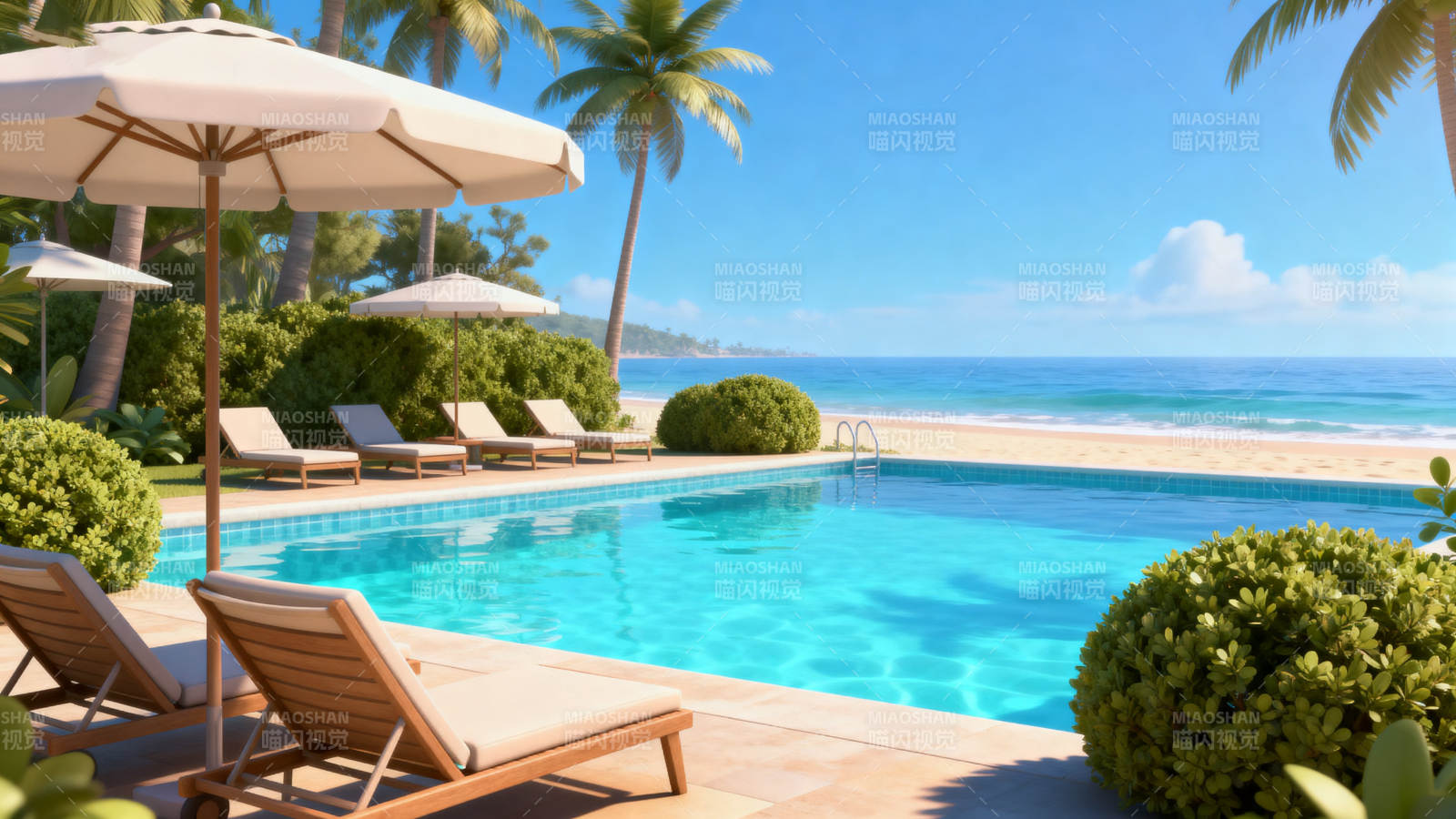热带泳池海滩度假风光图片