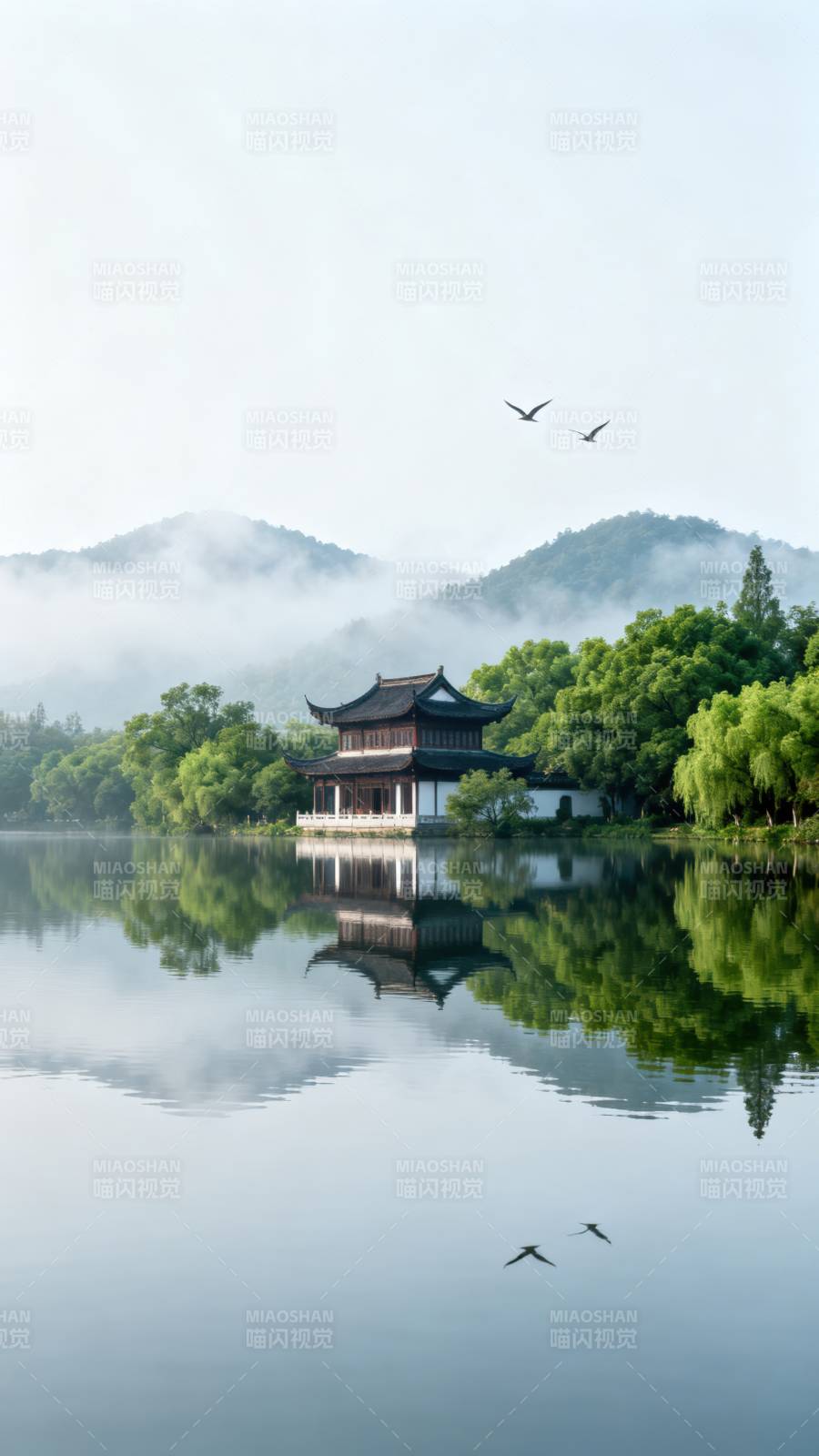 湖光山色映古亭图片