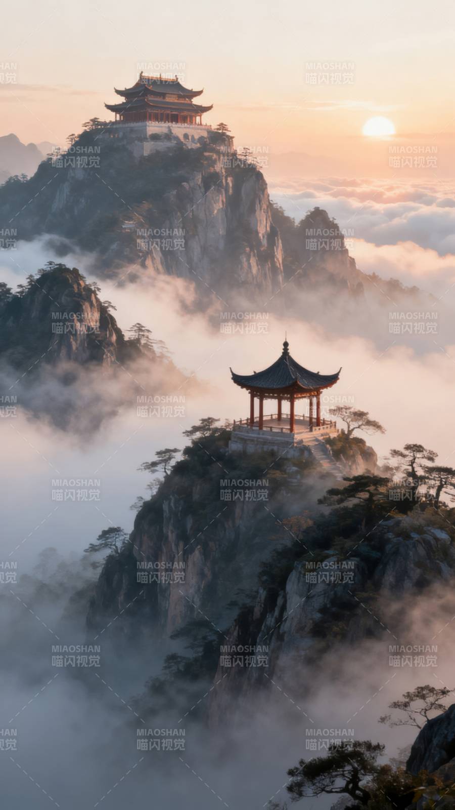 云海山巅古亭图片