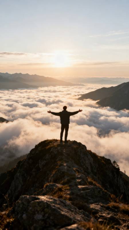 云海之巅 心向朝阳图片