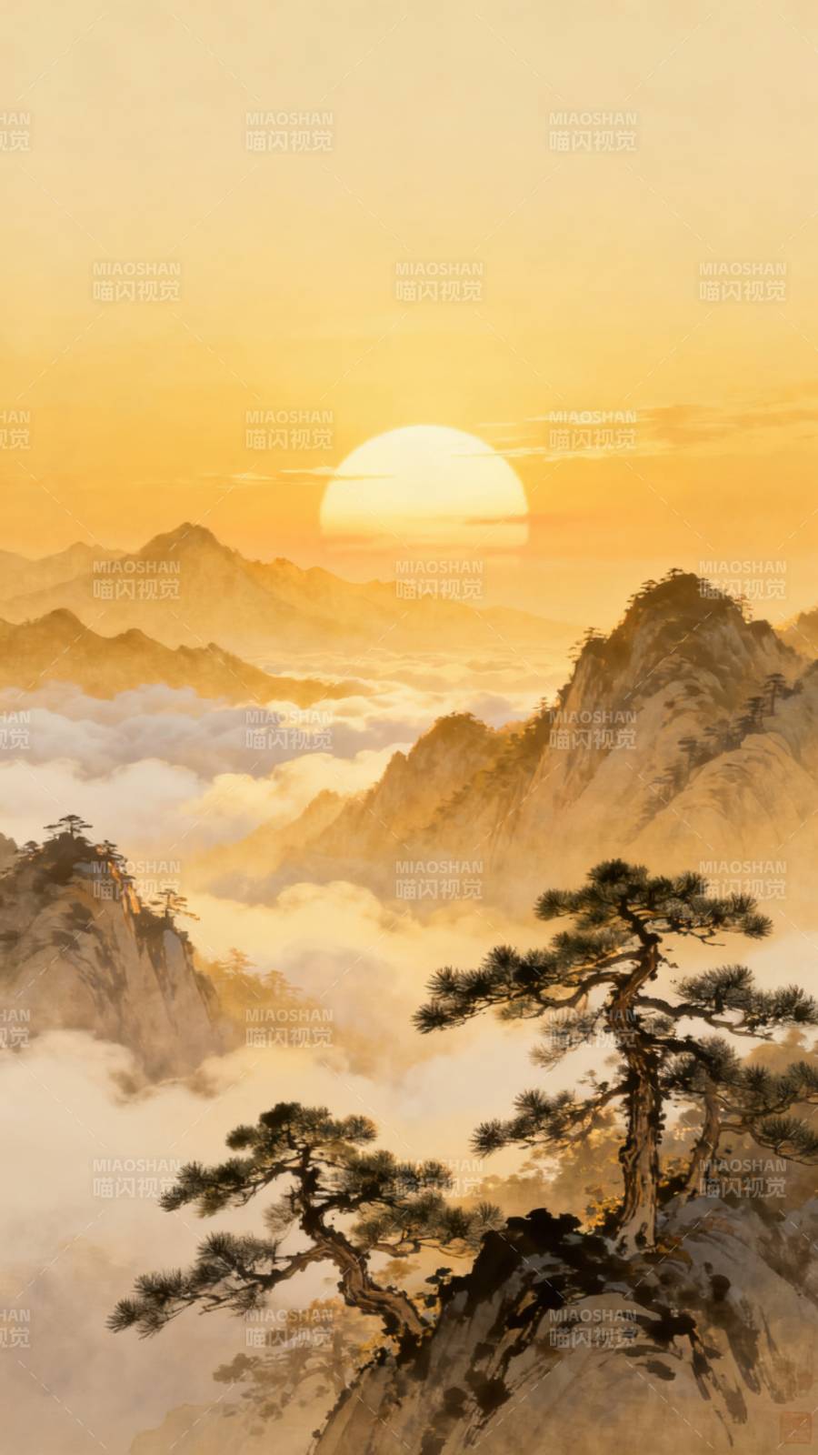 云海日出山松图图片