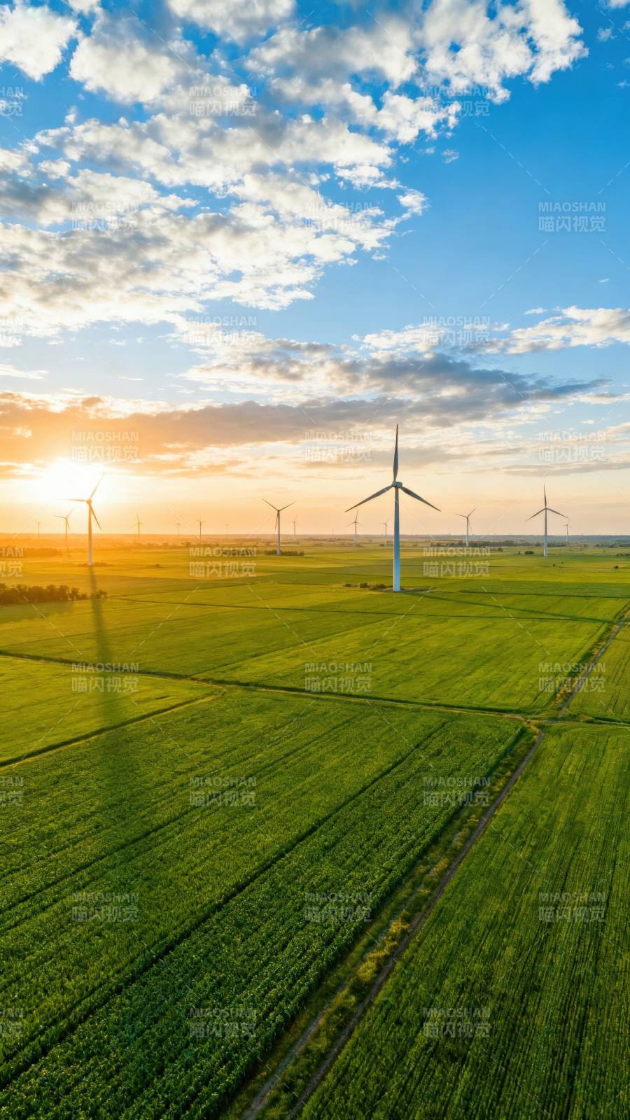 风车田野日落图片