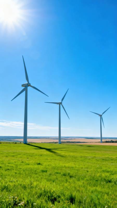 风车绿野蓝天图片