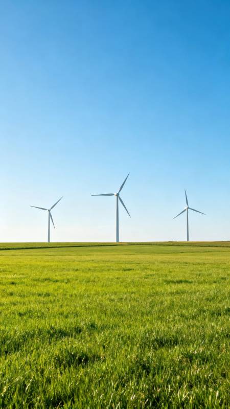 风车绿野蓝天图片