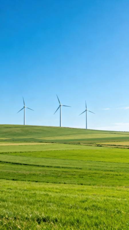 风车绿野蓝天图片