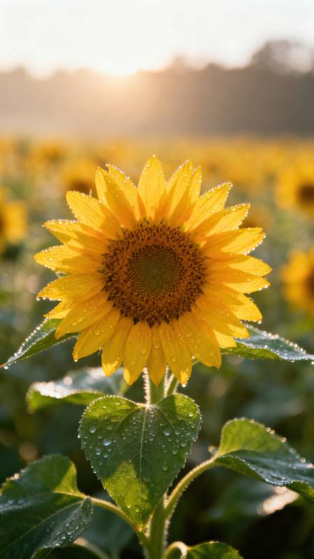 向日葵晨露绽放图片