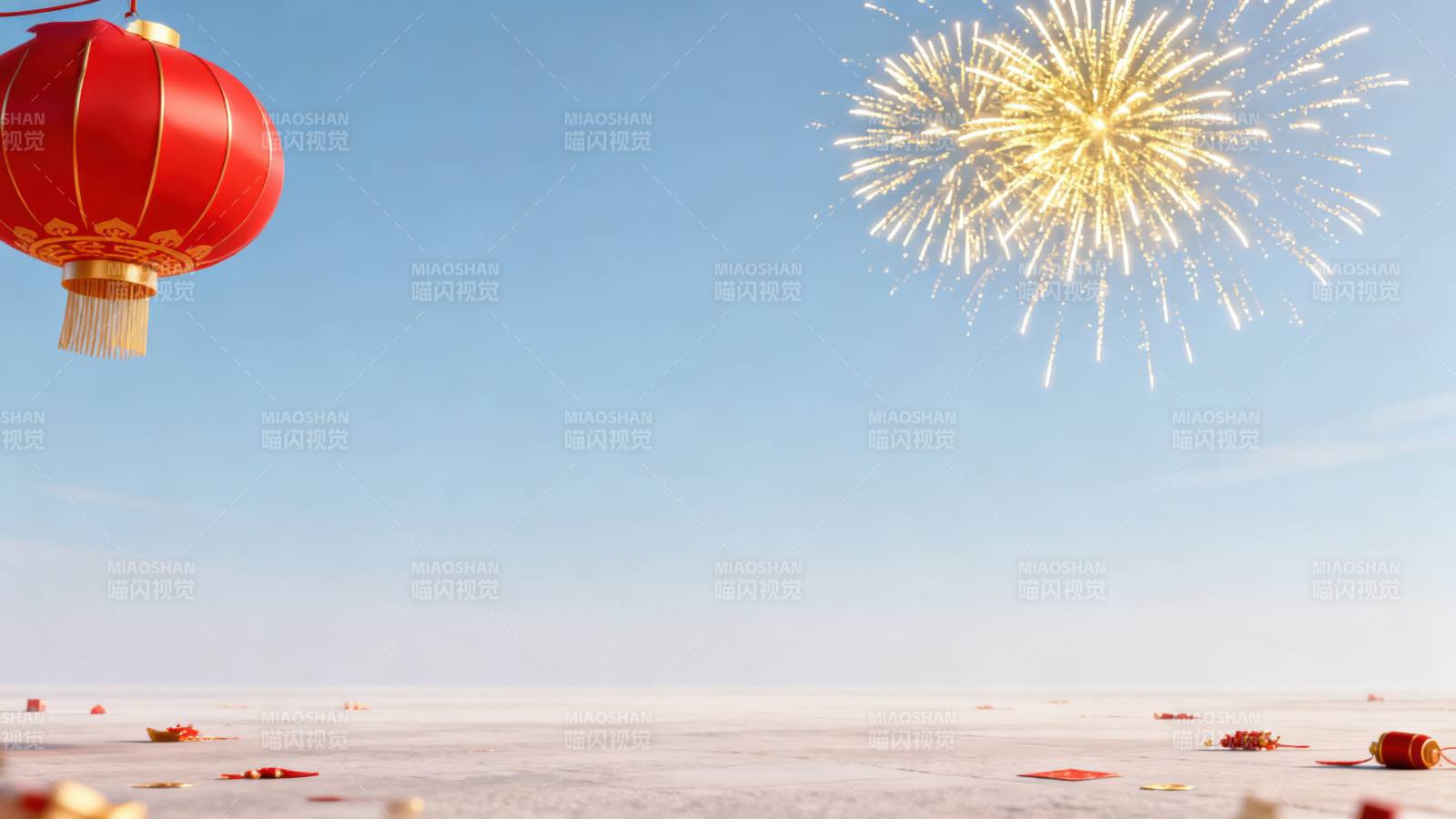 新春烟花映雪原图片