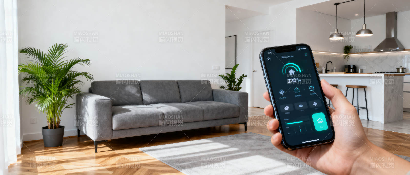 智能家居手机控制现代客厅图片