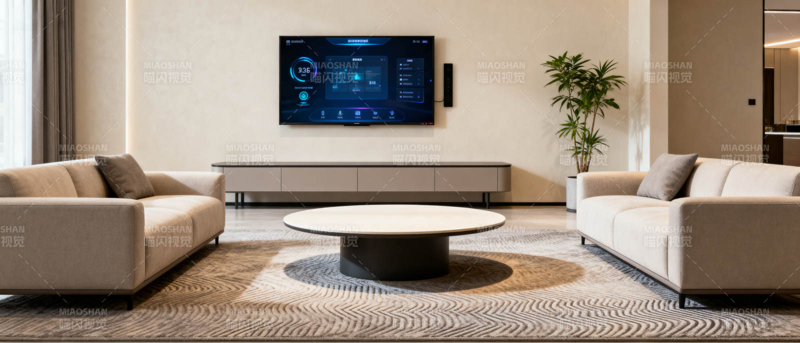 现代客厅智能电视背景墙图片